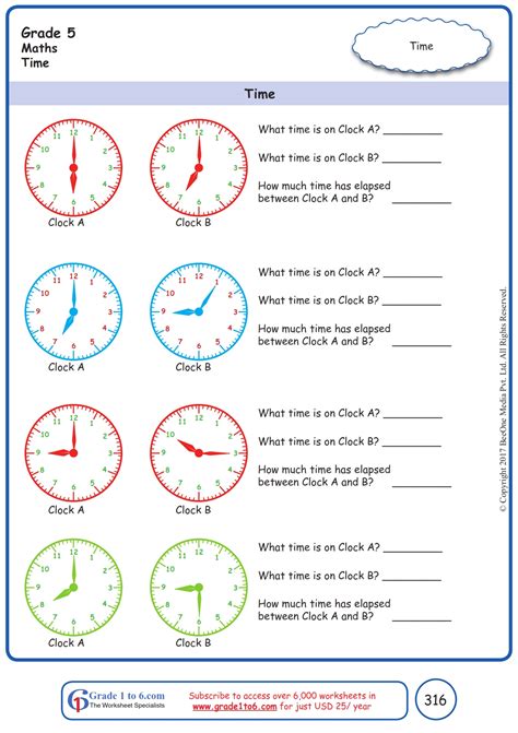 Telling Time Worksheets| Grade 5|www.grade1to6.com