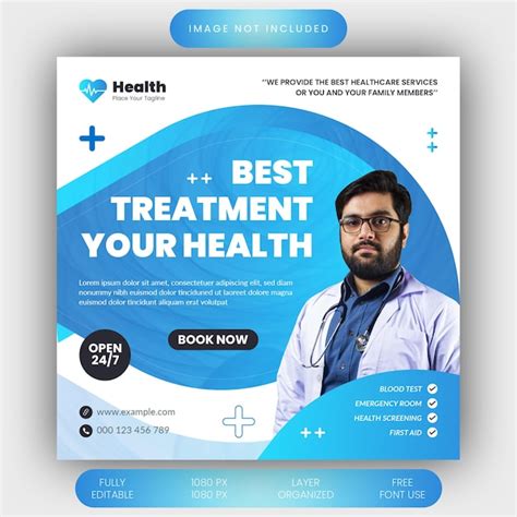 Premium PSD | Medical health poster design and hospital for square social media post banner template