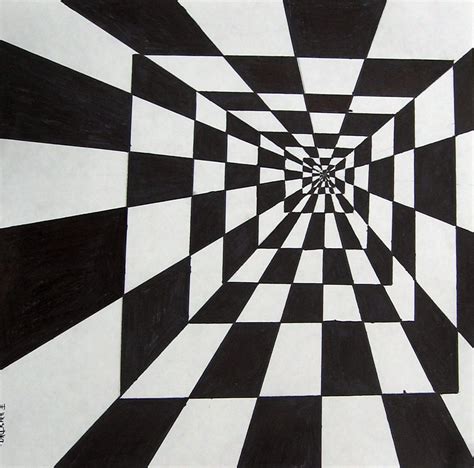 Optical Illusion Art - Black and White Checkered Pattern