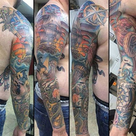 40 Nautical Sleeve Tattoos For Men - Seafaring Ink Deisgn Ideas