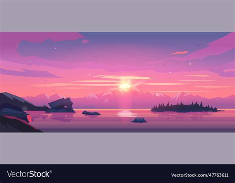 Cartoon sunset landscape with orange clouds Vector Image