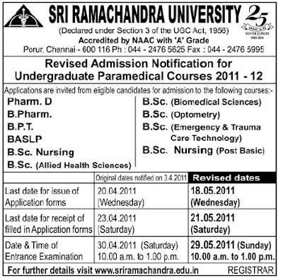 Jobs Admissions: Sri Ramachandra University Revised Admission ...