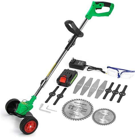 Cordless Weed Eater Grass Trimmer Foldable Weed Eater with Wheels 21V 2Ah Li-Ion Battery Powered ...