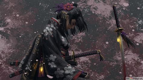 Samurai girl Showing Respect 4K wallpaper download