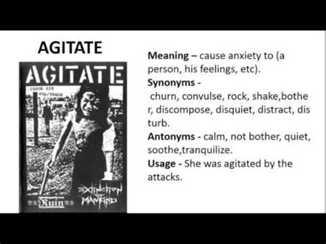 Vocabulary Made Easy Meaning of Agitate, Synonyms, Antonyms and its Usage - YouTube