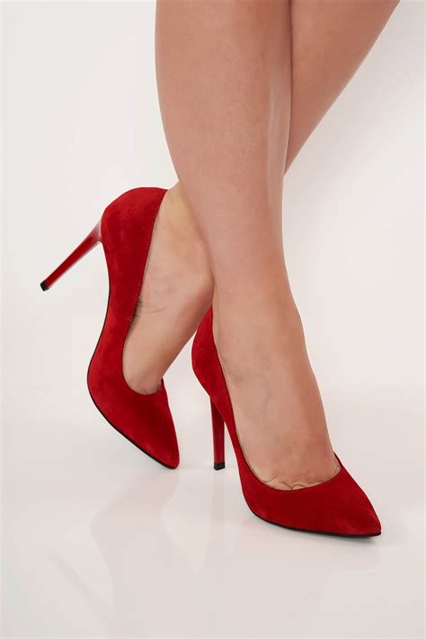 Red elegant shoes natural leather slightly pointed toe tip with high heels