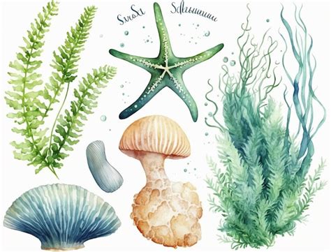 Premium AI Image | A watercolor drawing of starfish, starfish, and seaweed.