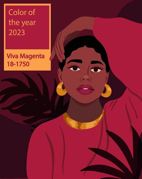 Viva magenta trending color of 2023. Vector poster with beautiful black woman 15156168 Vector ...