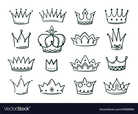 Hand drawn crown. Sketch crowns queen coronet simple elegant black ...