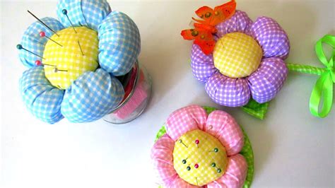 How to Make Simple Fabric Flower - 3 DIY Ideas - Pincushion Jar, Topiary, Tutorial, Crafts - YouTube