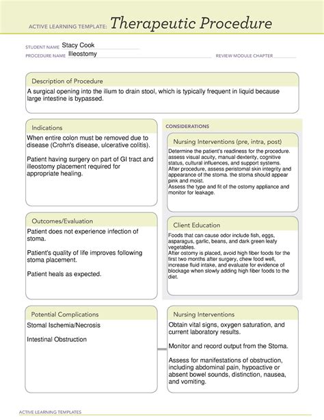 ATI Therapeutic Procedure - Illeostomy - ACTIVE LEARNING TEMPLATES Therapeutic Procedure STUDENT ...