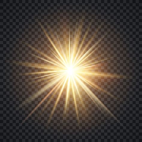 Vector realistic starburst lighting effect, yellow sun with rays and g By Microvector ...