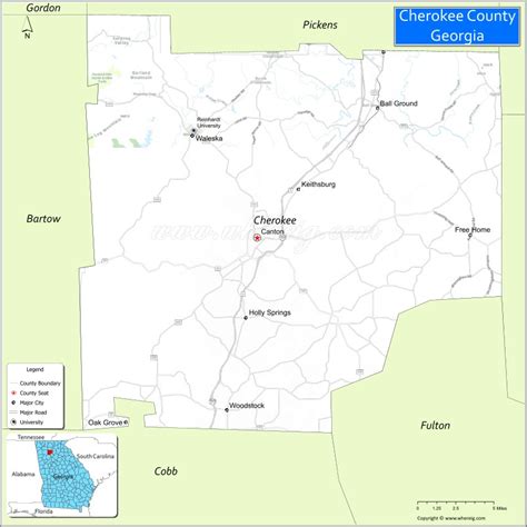 Map of Cherokee County, Georgia - Where is Located, Cities, Population, Highways & Facts