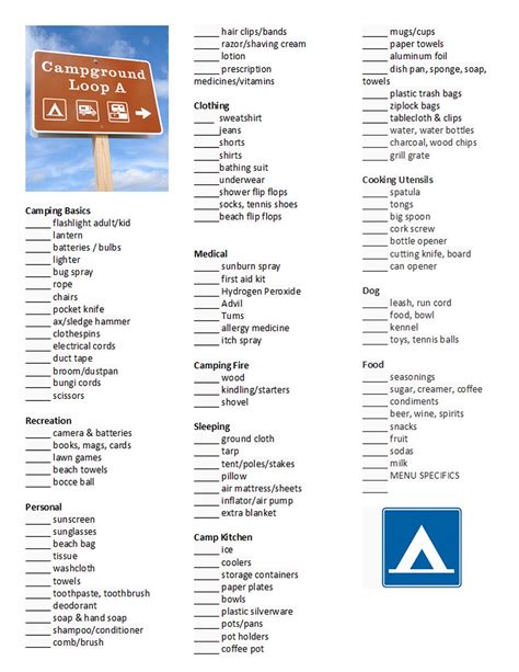 Camping checklist printable - primoshery