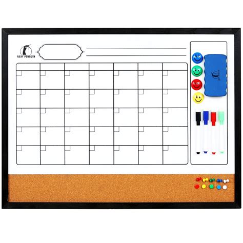 Whiteboard Calendar (Wooden frame) – Navy Penguin