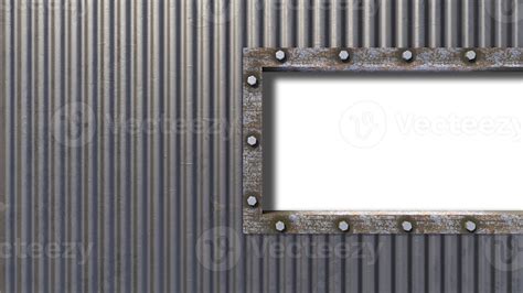 A 3d rendering image of a rust steel frame on old metal sheet wall and roof panel 12176969 PNG