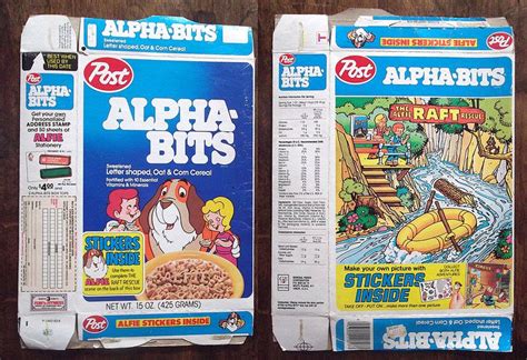 1983 Post Alpha-Bits Cereal Box Alfie Stickers | Cereal, Cereal box, Corn cereal