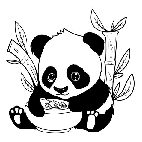 Cute baby panda outline page of coloring book for children black and ...