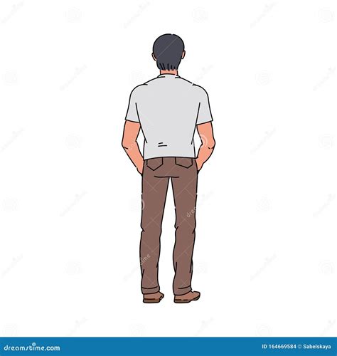 Hand Drawn Cartoon Man from Back View - Young Male Character Standing Stock Vector ...