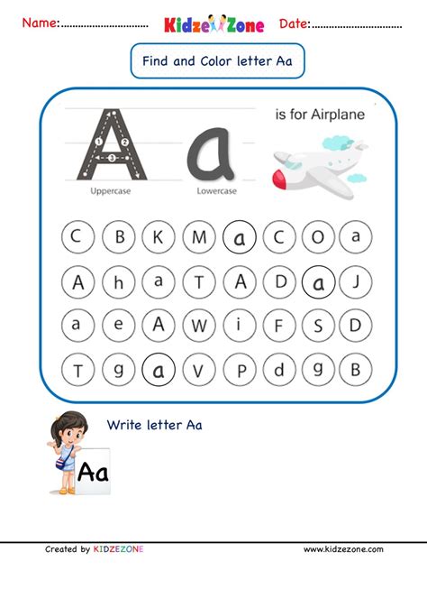 Kindergarten Letter A Find and Color worksheet - KidzeZone