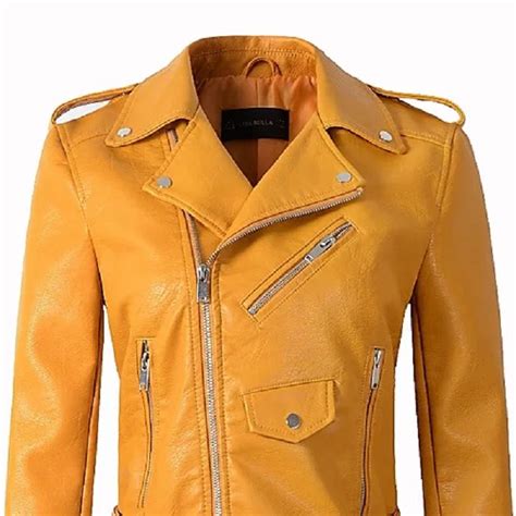 Glitzy Biker Yellow Leather Jacket - A2 Jackets