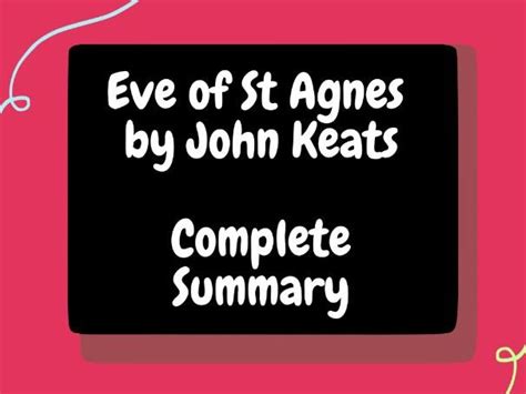 'Eve of St Agnes' by John Keats - Summary | Teaching Resources