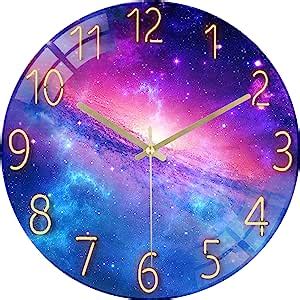 Lafocuse 12 Inch Silent Non-Ticking Glass Galaxy Wall Clock for Living Room Decor, Modern ...