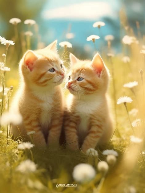 Premium AI Image | Two kittens sitting in a field of daisies