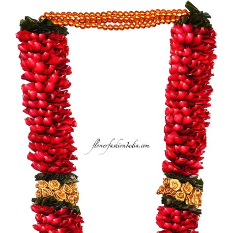 Purchase Online Fresh Red Rose Petal Garland Adorned With Golden Beads ...