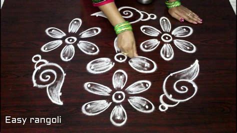 simple shanku kolam designs with dots , easy chukkala muggulu , latest shankurangoli - YouTube