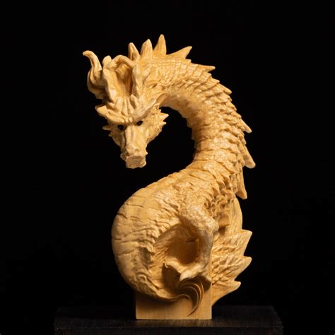 Japanese Wooden Dragon Statue for Home Decoration