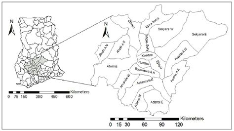 1: Map of Ghana and district map of Ashanti Region | Download Scientific Diagram