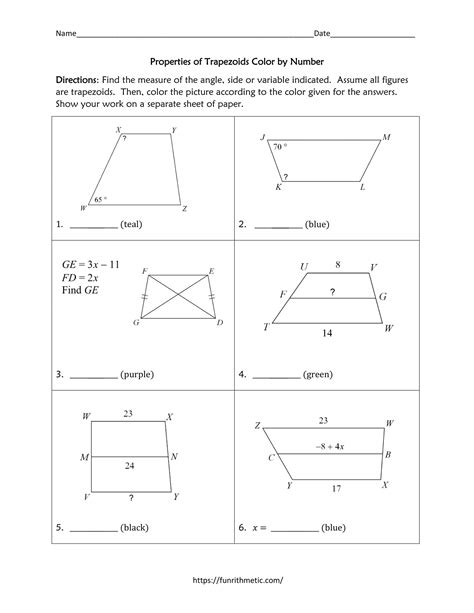 Properties of Trapezoids Color by Number | Funrithmetic