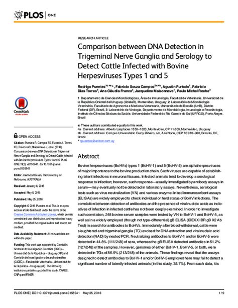 (PDF) Comparison between DNA Detection in Trigeminal Nerve Ganglia and Serology to Detect Cattle ...