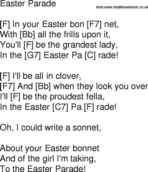 Old time song lyrics with guitar chords for Easter Parade F