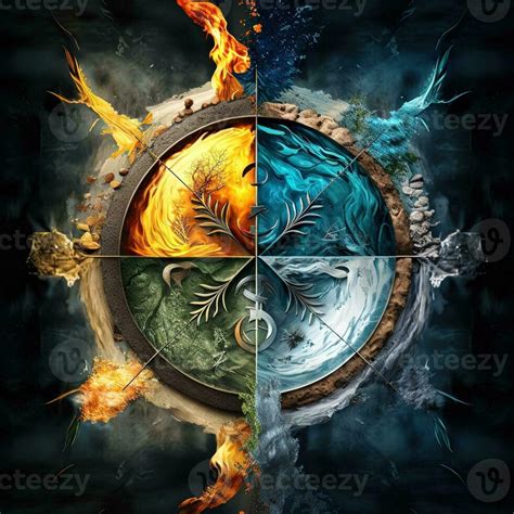 Four elements compass. . Colorful magical fantasy compass, four ...