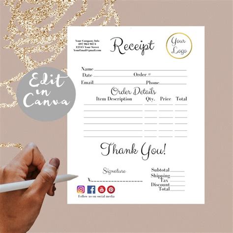 Diy receipt editable receipt small business launch planner | Etsy