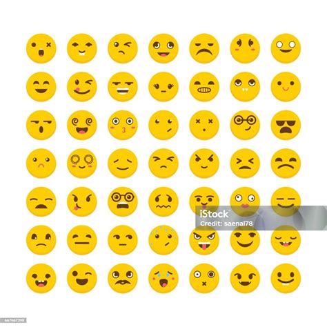 Set Emotikon Ikon Emoji Lucu Desain Datar Avatar Ilustrasi Stok - Unduh ...