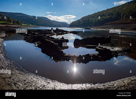 The ruins of Derwent village exposed due to low water levels in Derwent Valley in the Peak ...