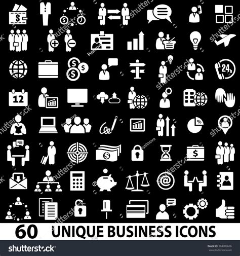 Set Of 60 Business Icons. White And Black. Business Icons Set. Business Icons Illustration ...