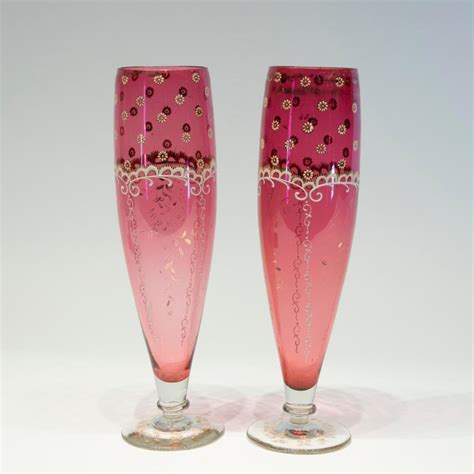 Bid Now: PAIR OF BOHEMIAN CRANBERRY GLASS VASES - Invalid date EST