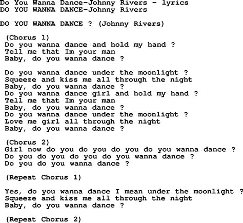 Love Song Lyrics for:Do You Wanna Dance-Johnny Rivers