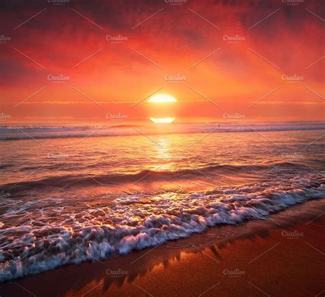 Beautiful Red Sunset on Beach