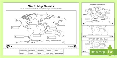 World Map Deserts Labelling Activity | KS2 - Twinkl