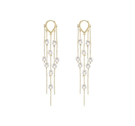 Cascade Pearl Beads Tassel Drop Statement Earrings 18K Gold Plated Chandelier Pearl Earrings ...