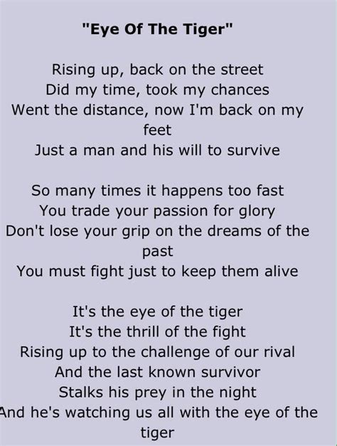 Survivor Eye Of The Tiger Lyrics