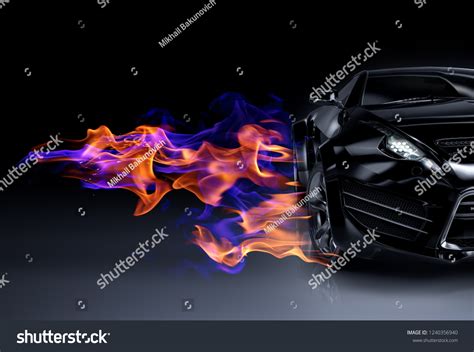 Black Sports Car Fire Flames Nonbranded Stock Illustration 1240356940 ...