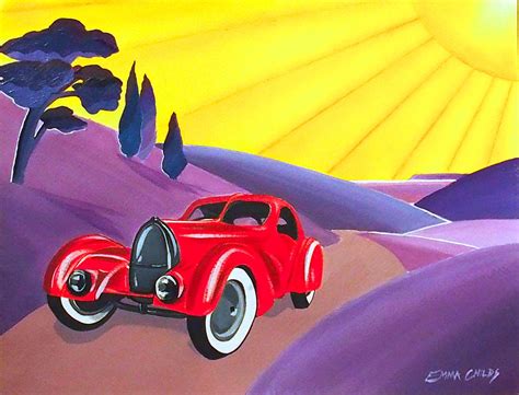 Art Deco Vintage Car Painting by Emma Childs