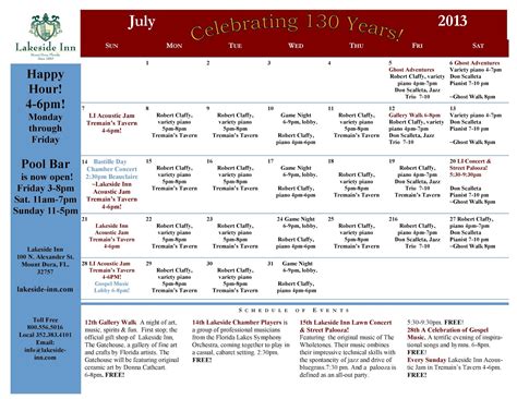 What To Do In Mount Dora: Lakeside Inn Event Calendar for the Month of July