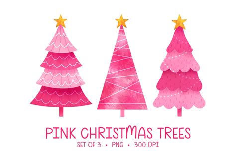 Pink Christmas Trees Clipart | Creative Market